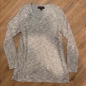 Peck & Peck Sparkling Silver Long Sleeve Top